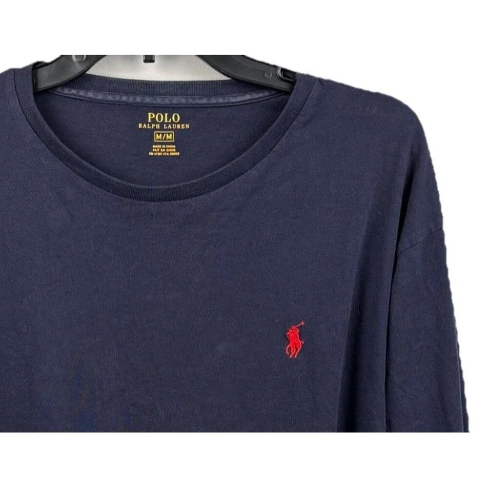 Polo Ralph Lauren, long sleeved men’s Medium pullover shirt navy cotton pony